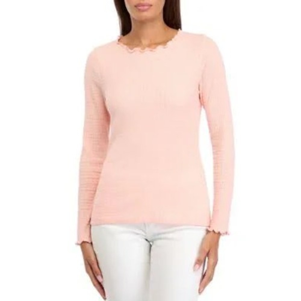 Wonderly Pink Long Sleeve Lettuce Trim Waffle Knit Top XXL